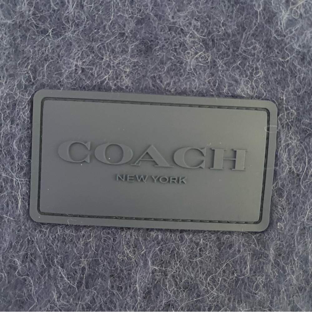 Coach Muffler Navy Deep Blue Rubber Patch Alpaca Textured Fringe Scarf NEW - Picture 5 of 7